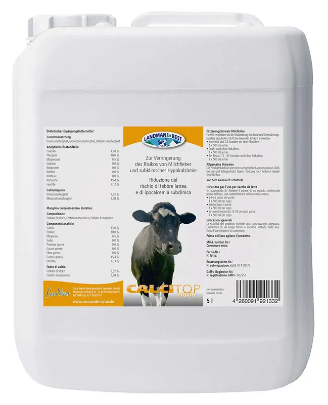 Heißes Angebot CALCITOP LIQUID – Calcium-Phosphor-Tränke für Milchkühe 5 Liter