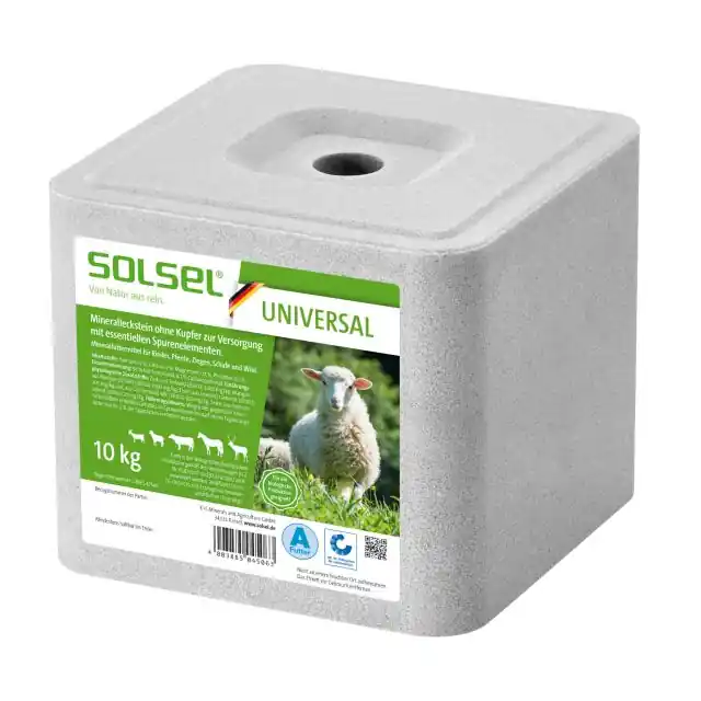SOLSEL® UNIVERSAL | 10 kg | Mineralleckstein ohne Kupfer für Rinder, Pferde, Schafe, Ziegen & Wild Nur Für Kurze Zeit