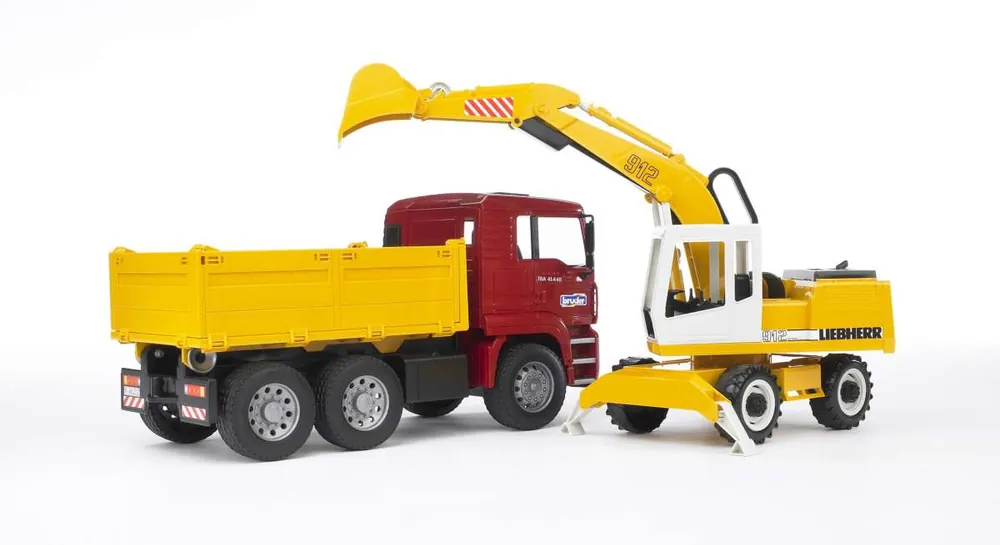 Billig Bruder Bruder MAN TGA Kipplaster mit Liebherr Schaufelbagger