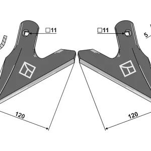 Direktkauf Industriehof® Hackschar, Halbschar gekröpft links/rechts, Arbeitsbreite 120 mm, Arbeitswinkel 42 °, für Einböck