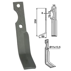 Zertifiziert Industriehof® Rotorzinken links/rechts 250 x 35 x 8 mm, Bohrung 11 mm; 13,5 mm für Simon