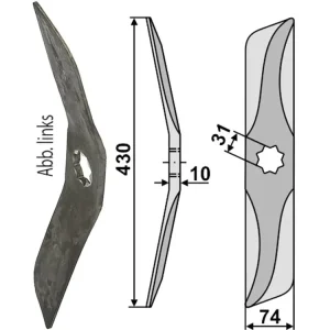 Kracherpreis Industriehof® Rollspatenmesser links/rechts 430 x 74 x 10 mm Bohrung 31 mm für Hankmo-Tume Omme