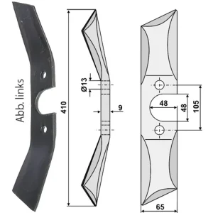 Expressversand Industriehof® Rollspatenmesser links/rechts 410 x 65 x 9 mm Bohrung 13 mm für Direktsaatmaschine "Pöttinger-Rabe"