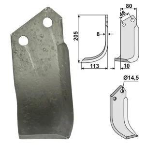 Geprüft Industriehof® Fräsmesser links/rechts 205 x 80 x 8 mm, Bohrung 14,5 mm, für Muratori, Sovema