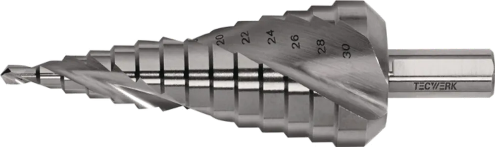 Billig Tecwerk Stufenbohrer Bohrbereich 4-30 mm HSS spiralgenutet Schneidenanzahl 2 Stufenanzahl 14