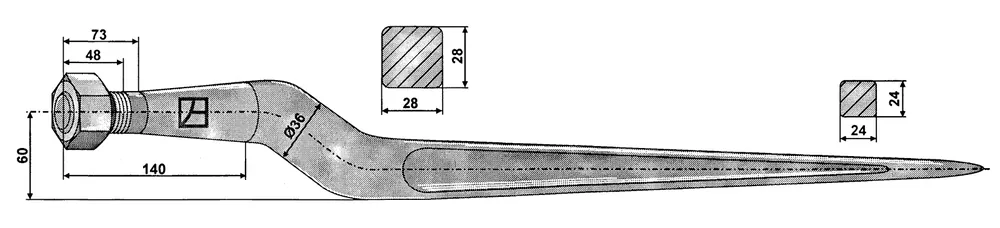 Heißes Angebot Silozinke 810mm, Vierkantprofil, anstelle Bressel & Lade 70400812