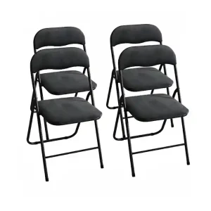 Klappstuhl 4er Set SAMT SCHWARZ Eleganter Faltstuhl Gepolstert Max. 100 kg Robuster Gästestuhl Platzsparend & Bodenschonend für Küche Balkon & Events Mega-Angebot