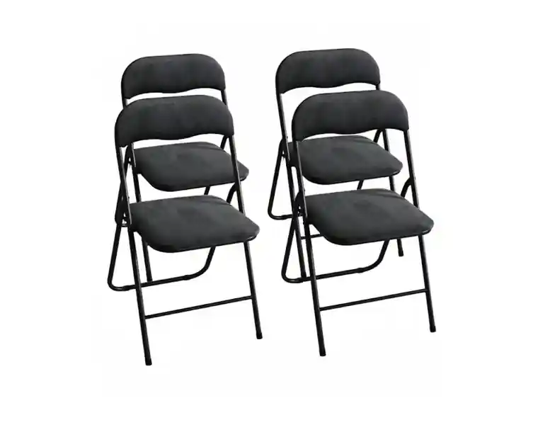 Klappstuhl 4er Set SAMT SCHWARZ Eleganter Faltstuhl Gepolstert Max. 100 kg Robuster Gästestuhl Platzsparend & Bodenschonend für Küche Balkon & Events Mega-Angebot