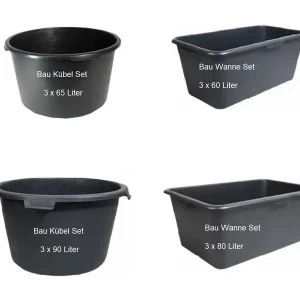 3er Set Mörtelkasten Baukübel Bauwanne Zementkübel Pflanzkübel 60/65/80/90 Ltr. Must-Have