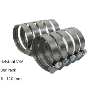 Schlauchschellen 16-110 mm Spannbereich wählbar Edelstahl V4A Rohrschellen 10 Pack Ausverkauf