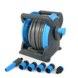 Begrenztes Angebot Wandschlauchhalter Set 6-tlg. 15 m Schlauch Ø 13mm=1/2" und Zubehör blau-grau