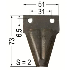 Mähmesserklinge 51 x 73 x 2 mm, 2 Loch glatt 34 Beliebt