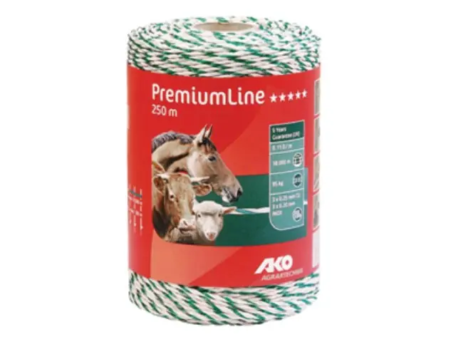 (250 m) AKO Premium-Line, Weidezaunlitze weiß/grün Neuheit