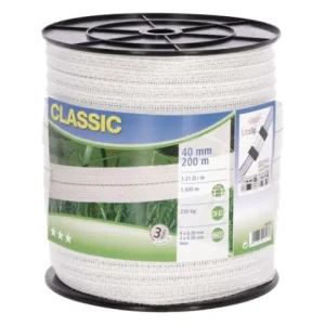 (200 m) Classic Weidezaunband, 40mm weiß, 9x0,20+4x0,30Niro Ausverkauf
