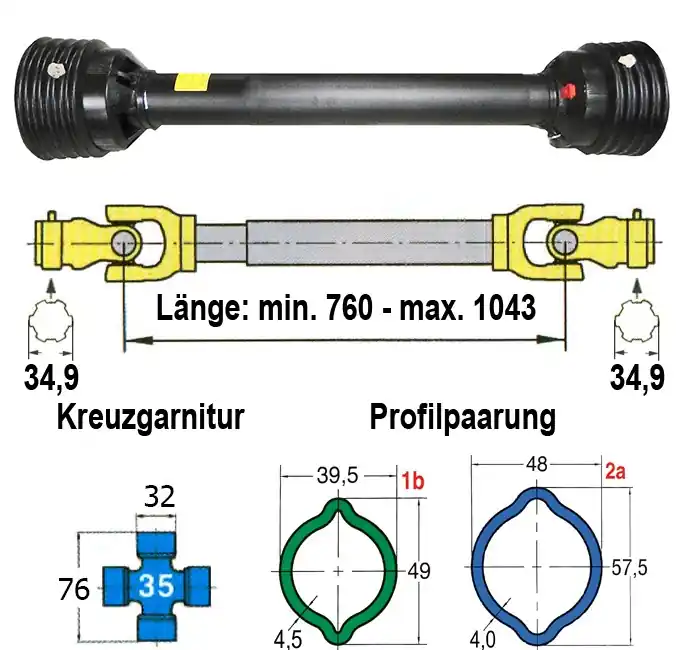 Benzi "Energy" Gelenkwelle L05, Gabelweite 90 mm Neu Im Sortiment