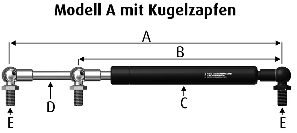 Gasdruckfeder 250 mm lang, 350 N Kracherpreis