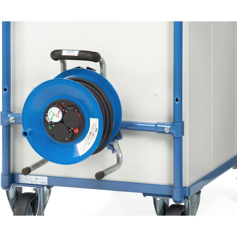 Ausverkauf fetra Kabeltrommel m.25m Gummikabel 3x1,5 Anbausatz blau RAL 5007 f.Tischwagen 1050 x 700