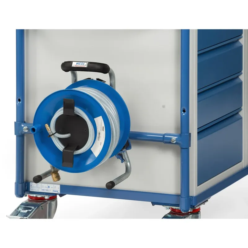 Saisonangebot fetra Druckluftschlauchtrommel m.25m Schlauch-NW6 Anbausatz pulverbeschichtet blau RAL 5007 f.Tischwagen 600 mm breit
