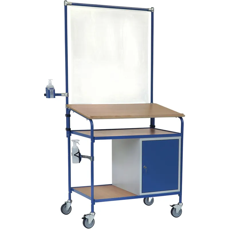 Preisreduziert fetra Stehpult H1195xB2305xT659mm lichtgrau, RAL 7035/ brillantblau, RAL 5007 1 Schutzrahmen, 2 Halter, 1 Schrank