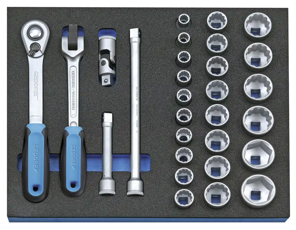 Neu Im Sortiment GEDORE 2005 CT2-D 19 Steckschlüssel-Sortiment 1/2" in Check-Tool-Modul 29-teilig