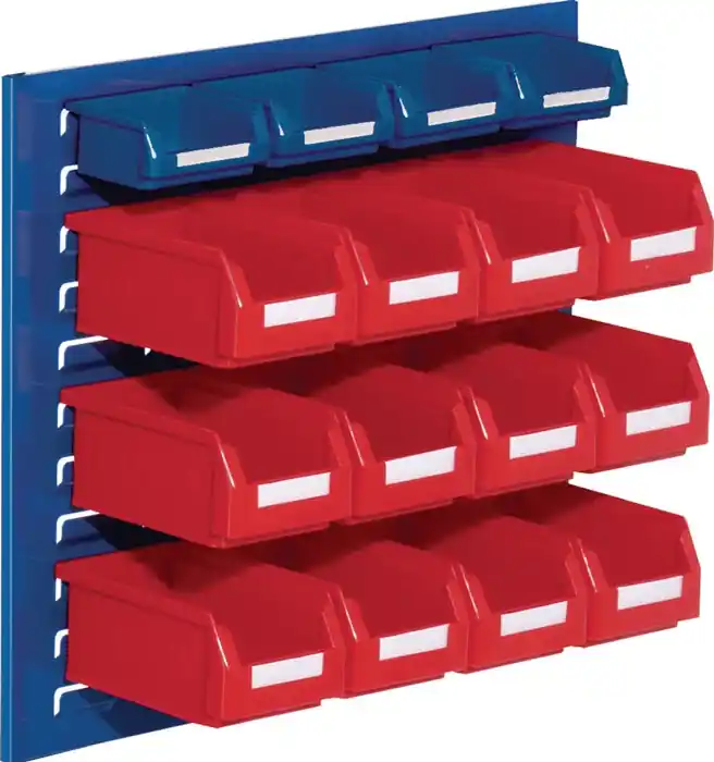 Top-Seller Sichtlagerkastenset H450xB500xT250mm Stahlblech/PE Ku.-beschichtung blau+rot