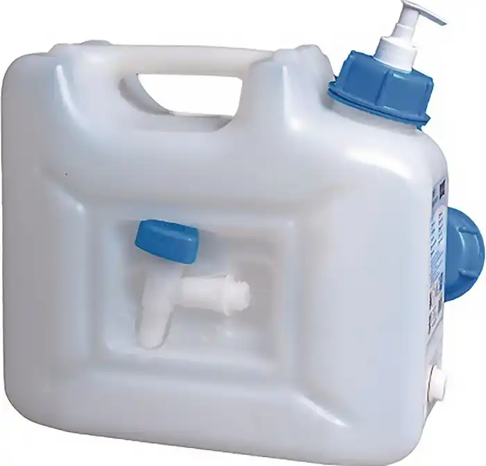 Nur Heute Wasserkanister 12l HDPE m.Ablasshahn+Pumpspender H310x165xT350mm HÜNERSDORFF