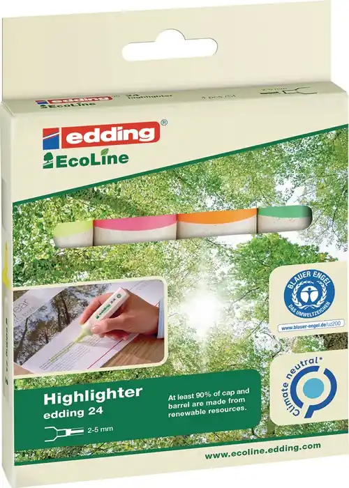 Textmarker 24 EcoLine Neonfarben gelb /orange/rosa/hellgrün Strich-B.2-5mm Preiswert