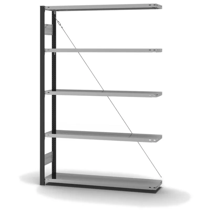 Sale hofe Anbau-Fachbodenregal für Einseitige Nutzung - Stecksystem ORION PLUS - Fachlast 175 kg - H2000 B1300 T300 mm - Profile RAL7016 anthrazitgrau - Böden verzinkt