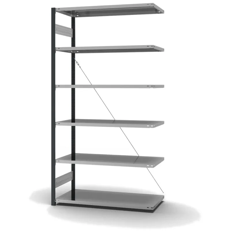 Neu Im Sortiment hofe Anbau-Fachbodenregal für Einseitige Nutzung - Stecksystem ORION PLUS - Fachlast 190 kg - H2500 B1300 T600 mm - Profile RAL7016 anthrazitgrau - Böden verzinkt