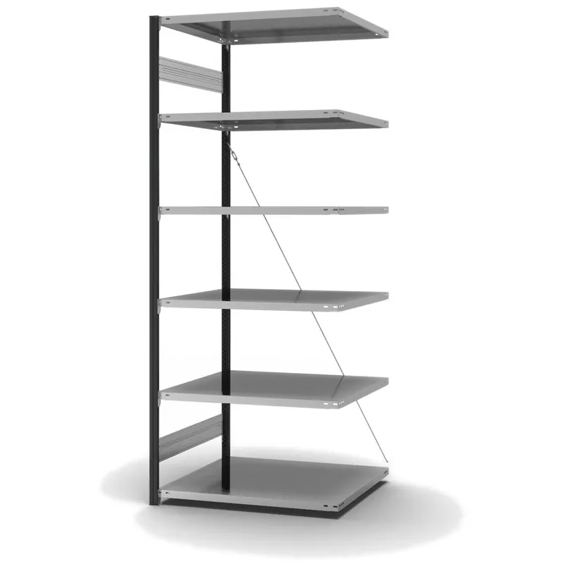 hofe Anbau-Fachbodenregal für Einseitige Nutzung - Stecksystem ORION PLUS - Fachlast 130 kg - H2500 B1000 T800 mm - Profile RAL7016 anthrazitgrau - Böden verzinkt Jetzt Kaufen