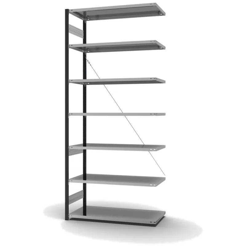 hofe Anbau-Fachbodenregal für Einseitige Nutzung - Stecksystem ORION PLUS - Fachlast 190 kg - H3000 B1300 T600 mm - Profile RAL7016 anthrazitgrau - Böden verzinkt Saisonangebot