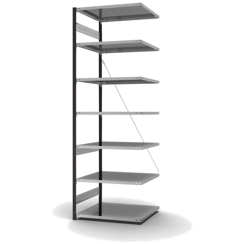 Aktuell hofe Anbau-Fachbodenregal für Einseitige Nutzung - Stecksystem ORION PLUS - Fachlast 130 kg - H3000 B1000 T800 mm - Profile RAL7016 anthrazitgrau - Böden verzinkt