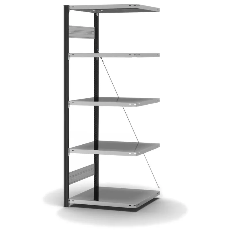 hofe Anbau-Fachbodenregal für Einseitige Nutzung - Stecksystem ORION PLUS - Fachlast 140 kg - H2000 B750 T600 mm - Profile RAL7016 anthrazitgrau - Böden verzinkt Geprüft