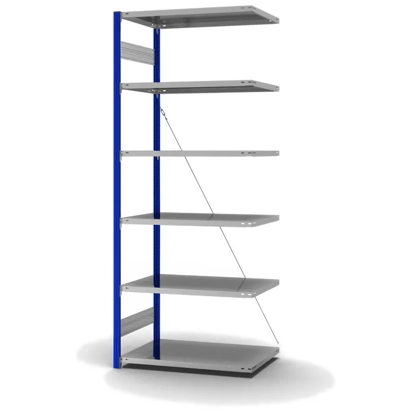hofe Anbau-Fachbodenregal für Einseitige Nutzung - Stecksystem ORION PLUS - Fachlast 140 kg - H2500 B1000 T600 mm - Profile RAL5010 enzianblau - Böden verzinkt Echt