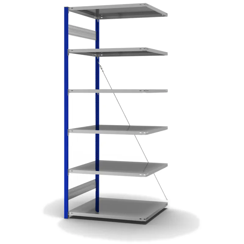 hofe Anbau-Fachbodenregal für Einseitige Nutzung - Stecksystem ORION PLUS - Fachlast 130 kg - H2500 B1000 T800 mm - Profile RAL5010 enzianblau - Böden verzinkt Billig