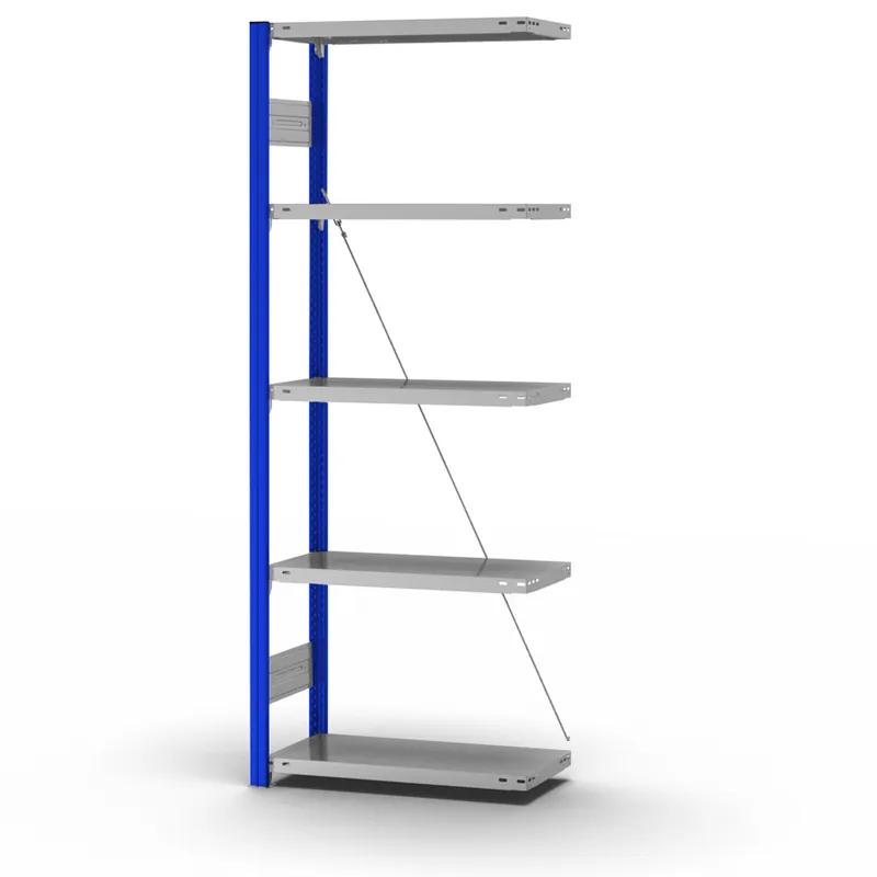Beliebt hofe Anbau-Fachbodenregal für Einseitige Nutzung - Stecksystem ORION PLUS - Fachlast 150 kg - H2000 B750 T300 mm - Profile RAL5010 enzianblau - Böden verzinkt