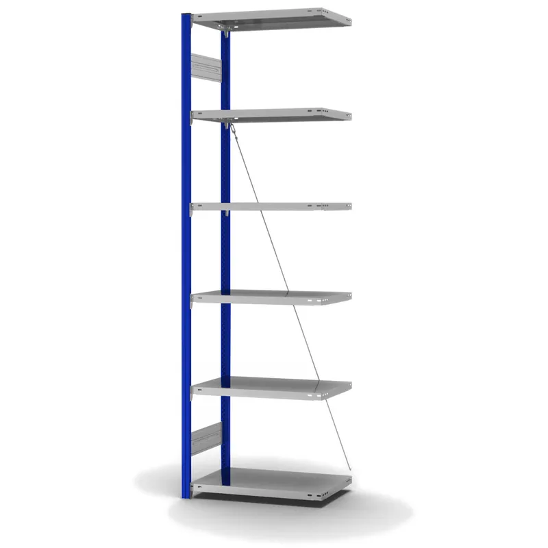 hofe Anbau-Fachbodenregal für Einseitige Nutzung - Stecksystem ORION PLUS - Fachlast 145 kg - H2500 B750 T400 mm - Profile RAL5010 enzianblau - Böden verzinkt Letzte Chance