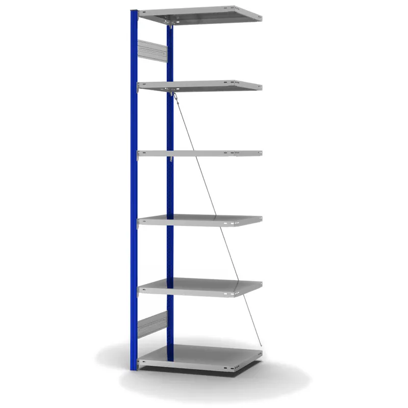 Knallerangebot hofe Anbau-Fachbodenregal für Einseitige Nutzung - Stecksystem ORION PLUS - Fachlast 140 kg - H2500 B750 T500 mm - Profile RAL5010 enzianblau - Böden verzinkt