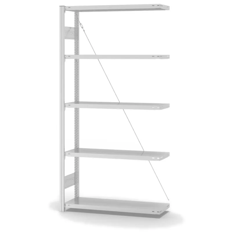 hofe Anbau-Fachbodenregal für Einseitige Nutzung - Stecksystem ORION PLUS - Fachlast 220 kg - H2000 B1000 T300 mm - RAL7035 Lichtgrau Zertifiziert