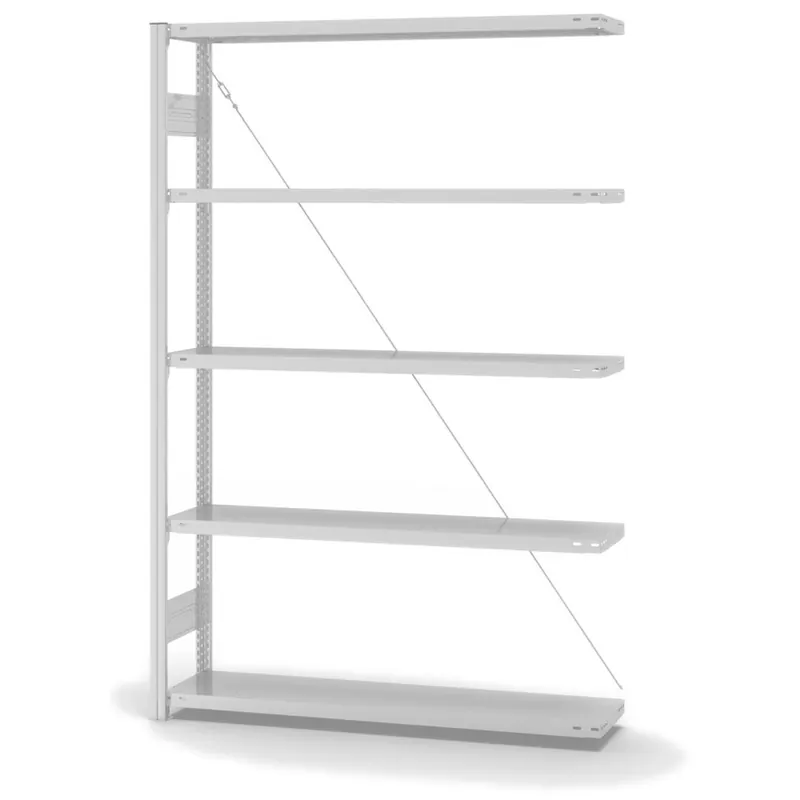 Ausverkauf hofe Anbau-Fachbodenregal für Einseitige Nutzung - Stecksystem ORION PLUS - Fachlast 200 kg - H2000 B1300 T300 mm - RAL7035 Lichtgrau
