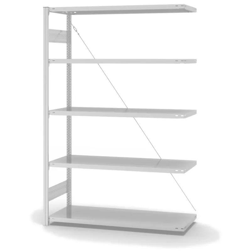 hofe Anbau-Fachbodenregal für Einseitige Nutzung - Stecksystem ORION PLUS - Fachlast 230 kg - H2000 B1300 T500 mm - RAL7035 Lichtgrau Angebot