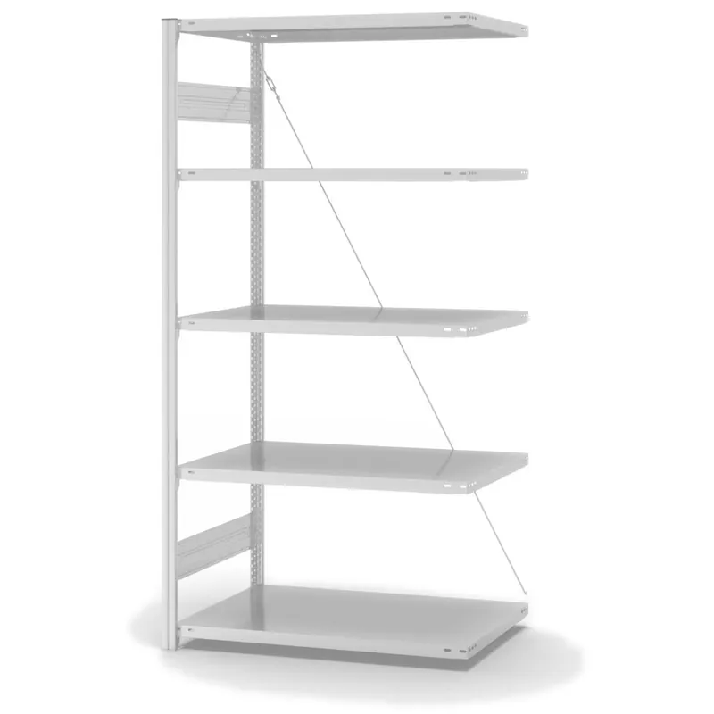 hofe Anbau-Fachbodenregal für Einseitige Nutzung - Stecksystem ORION PLUS - Fachlast 140 kg - H2000 B1000 T600 mm - RAL7035 Lichtgrau Markenware