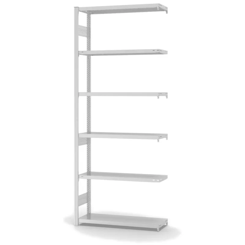 hofe Anbau-Fachbodenregal für Beidseitige Nutzung - Stecksystem ORION PLUS - Fachlast 300 kg - H2500 B1000 T300 mm - RAL7035 Lichtgrau Sonderaktion