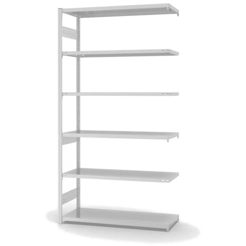 hofe Anbau-Fachbodenregal für Beidseitige Nutzung - Stecksystem ORION PLUS - Fachlast 230 kg - H2500 B1300 T500 mm - RAL7035 Lichtgrau Top-Preis