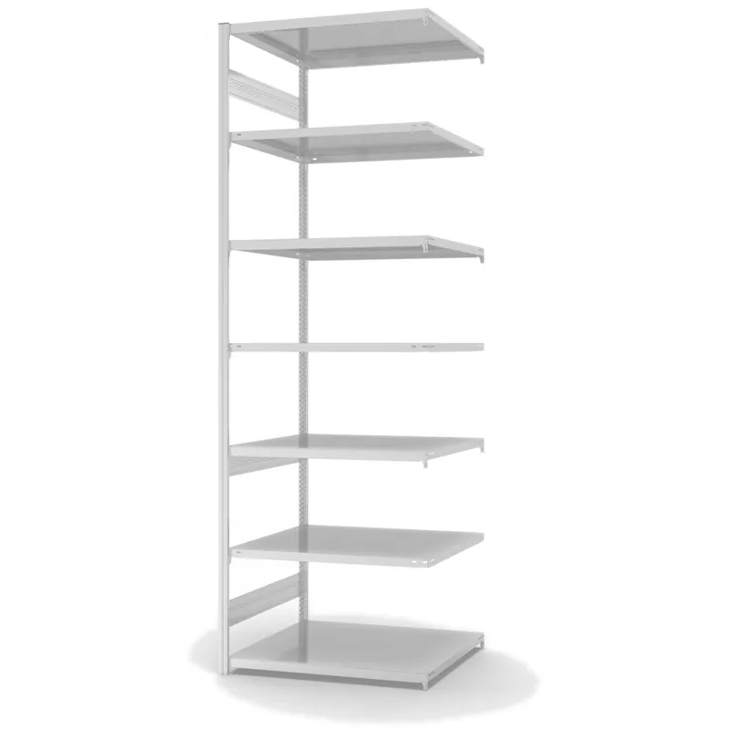Markenware hofe Anbau-Fachbodenregal für Beidseitige Nutzung - Stecksystem ORION PLUS - Fachlast 230 kg - H3000 B1000 T800 mm - RAL7035 Lichtgrau