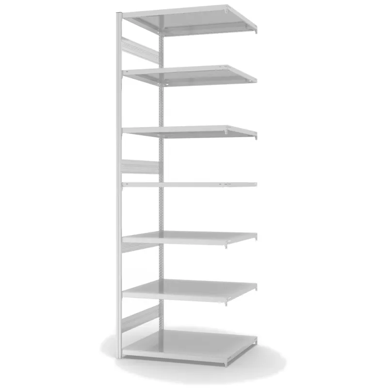 hofe Anbau-Fachbodenregal für Beidseitige Nutzung - Stecksystem ORION PLUS - Fachlast 330 kg - H3000 B1000 T800 mm - RAL7035 Lichtgrau Aktuell