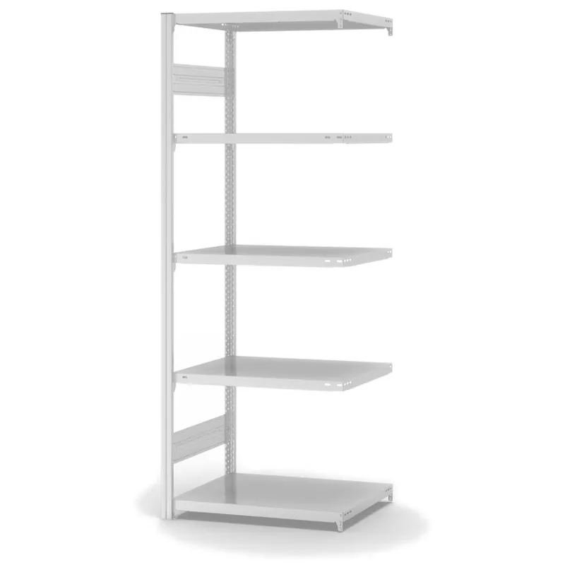 Neuheit hofe Anbau-Fachbodenregal für Beidseitige Nutzung - Stecksystem ORION PLUS - Fachlast 140 kg - H2000 B750 T500 mm - RAL7035 Lichtgrau