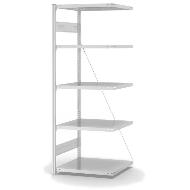 hofe Anbau-Fachbodenregal für Einseitige Nutzung - Stecksystem ORION PLUS - Fachlast 140 kg - H2000 B750 T600 mm - RAL7035 Lichtgrau Markenware