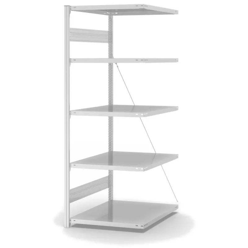 Wochenendangebot hofe Anbau-Fachbodenregal für Einseitige Nutzung - Stecksystem ORION PLUS - Fachlast 130 kg - H2000 B750 T800 mm - RAL7035 Lichtgrau