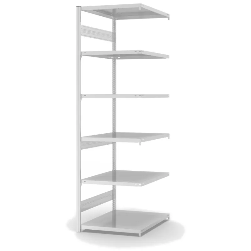 hofe Anbau-Fachbodenregal für Beidseitige Nutzung - Stecksystem ORION PLUS - Fachlast 230 kg - H2500 B750 T800 mm - RAL7035 Lichtgrau Sale